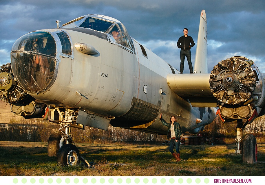 Shannon + Jud :: Missoula Engagement Photos in a Funky Airplane Boneyard