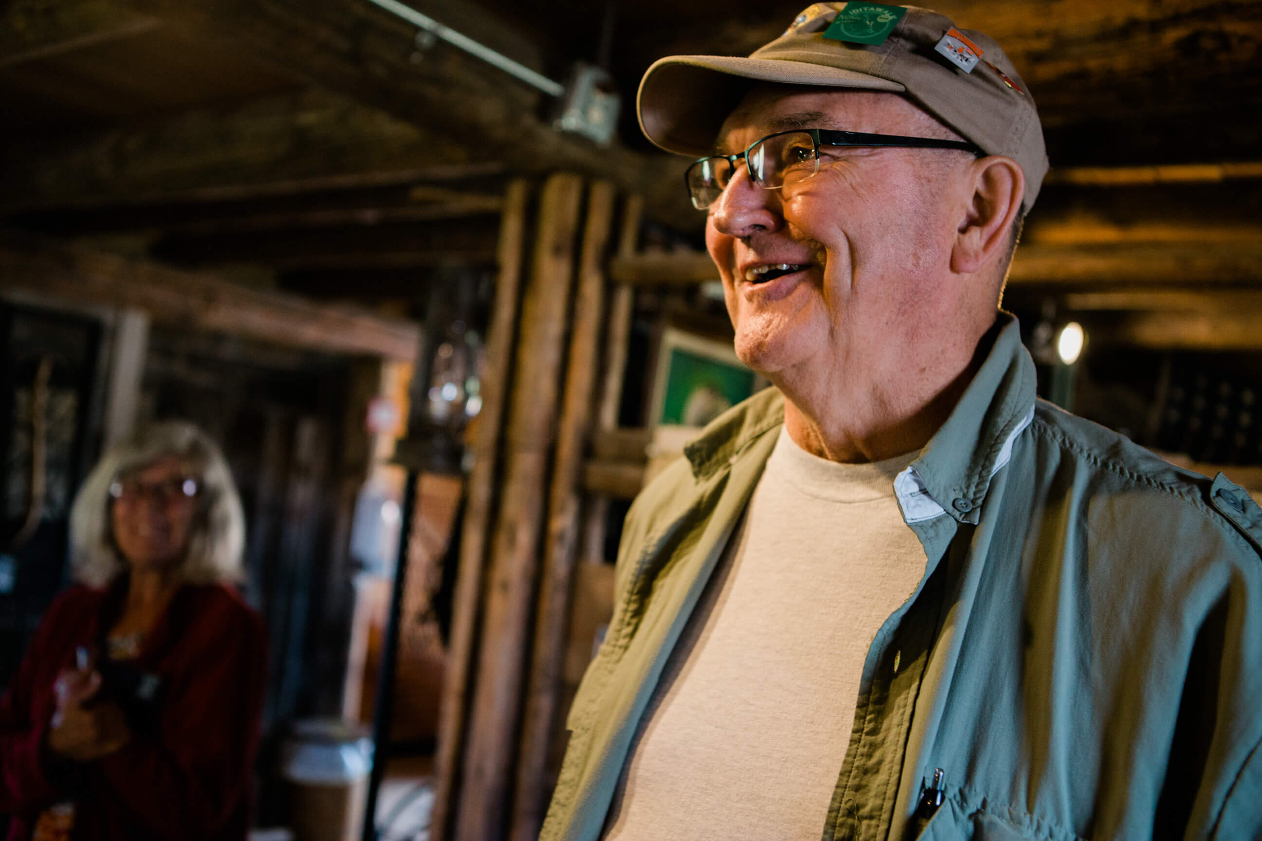 A man laughs and smiles at Seeley Lake Historical Society in Seeley Lake Montana